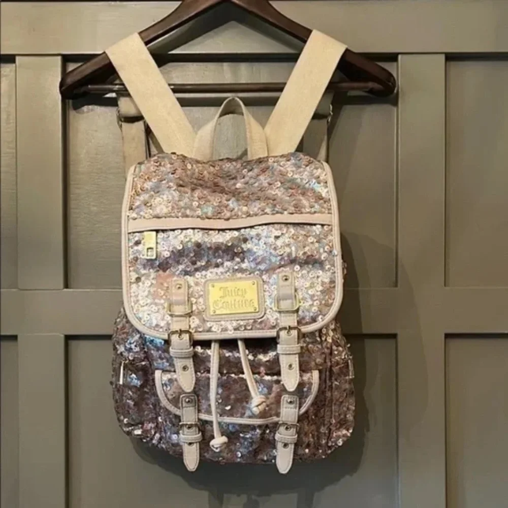 Juicy Couture Rainbow Sequined Pink Gold Multicolor Backpack Y2K Eras Tour Pride